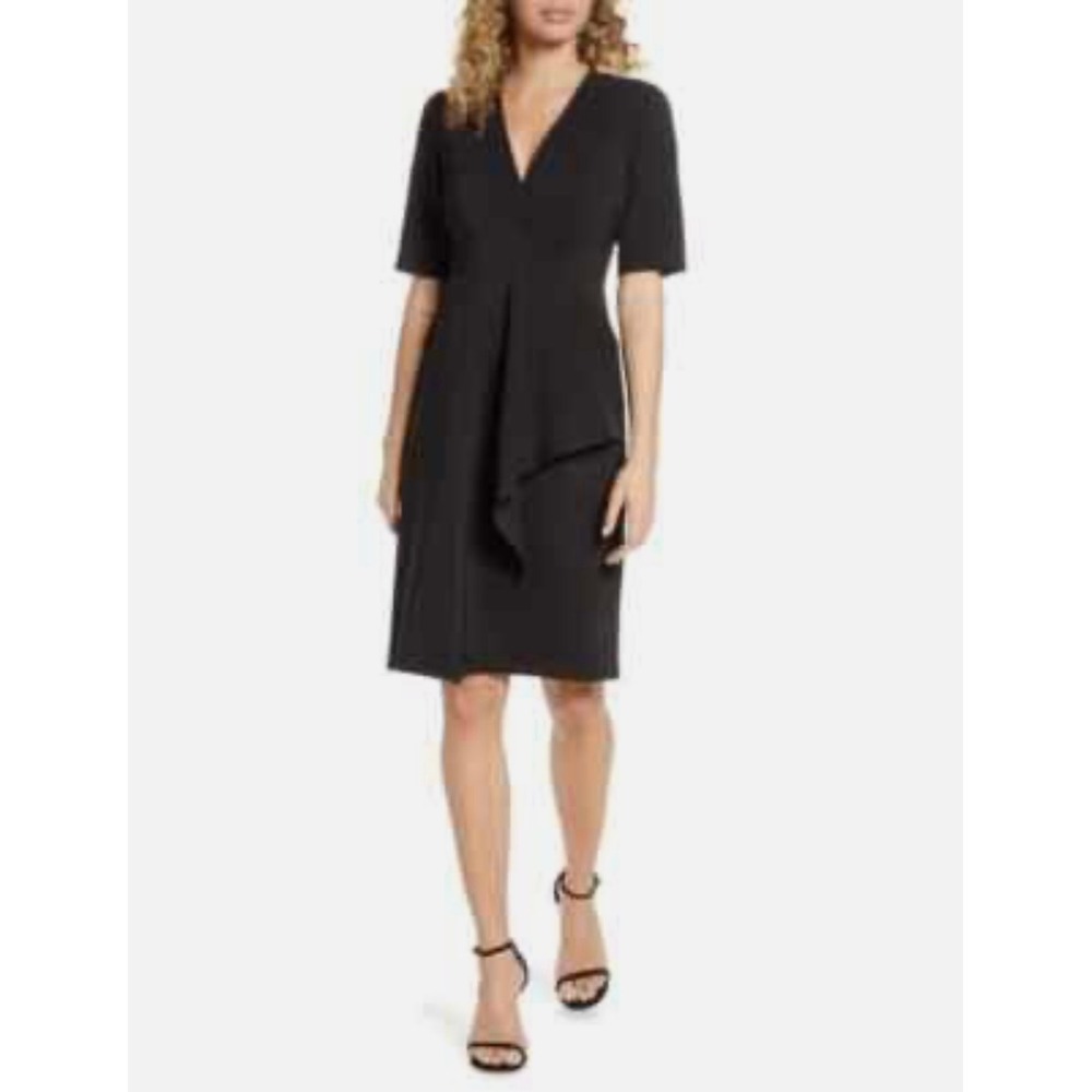 Maggy London V-Neck Ruffle Sheath Dress‎ Women's Black - US 2